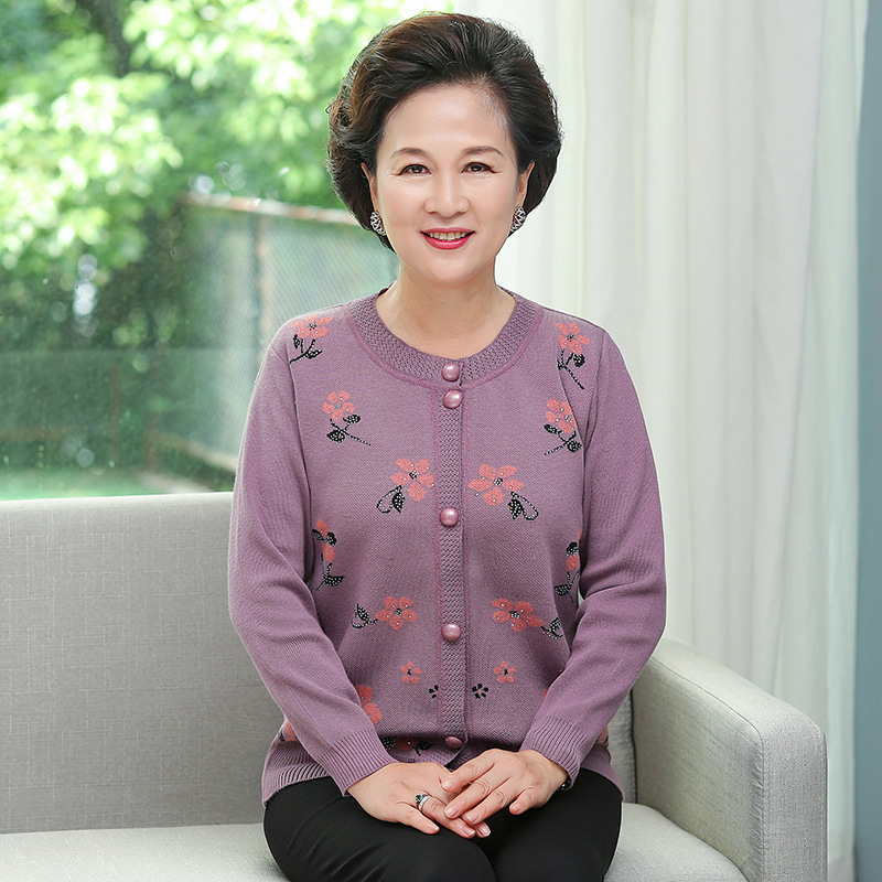 中老年人秋装女长袖开衫妈妈春秋新款针织上衣奶奶毛衣老太太外套